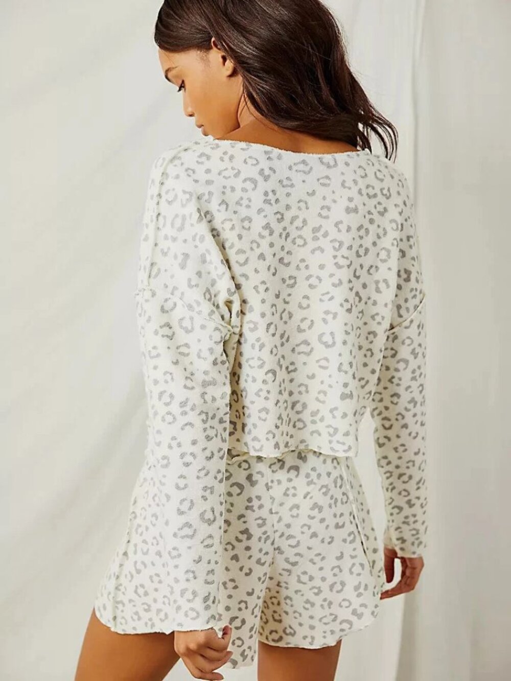 FREE PEOPLE Intimates Rain Check Animal Print Lounge Set M Ivory Combo $168 - Picture 3 of 7